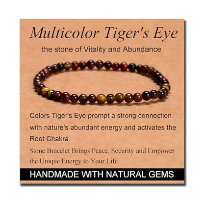 MASSIVE BEADS Handmade Yoga Stretch Elastic Bracelet Natural Stone Crystal Healing Power Energy Gifts for Unisex Adult 4mm 6mm 8mm 10mm - color: 3-Tiger's Eye (Vitality and Abundance), size: 4mm