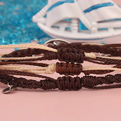 Waterproof String Anklets Cute Beaded Ankle Bracelets Beach Wave Anklet Stainless Steel Coin Boho Ankle Jewelry for Women - color: Brown