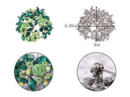 Alilang Violet Lavender Purple Crystal Rhinestone Floral Wreath Brooch Pin - color: green