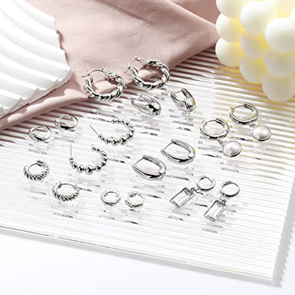 9 Pairs Gold Chunky Hoop Earrings Set for Women, 14K Gold Plated Twisted Huggie Hoop Earring Hypoallergenic, Lightweight Thick Open Hoops Earrings Jewelry Gifts. - color: A-9 Silver Hoop Earrings