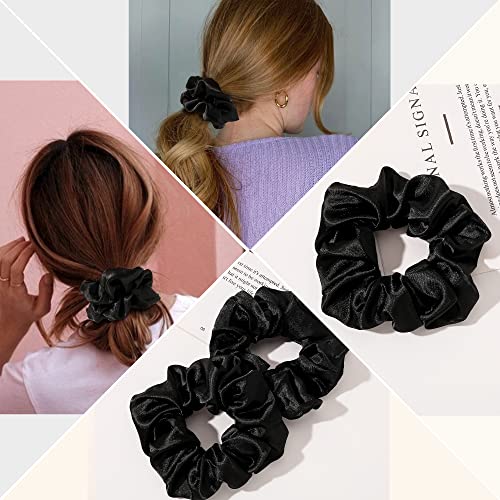 Scrunchies Soft Silk Elastics Bands Ponytail Holder Pack of 8 Neutral Scrunchies for Women & Girls - color: Black