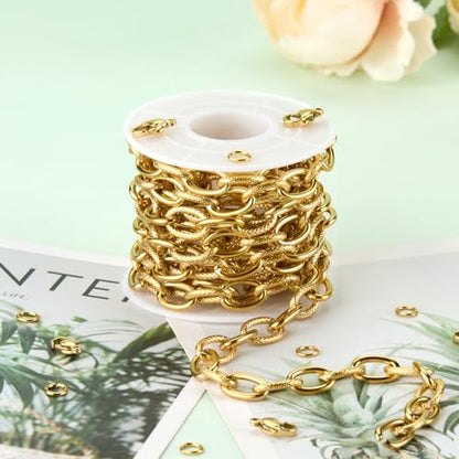 UMAOKANG Gold Plated Chains for Jewelry Making Stainless Steel Oval Chain | 2 Yard Embossed Oval Chains on Spool Jewelry Making Chain Bulk Chunky Chain Roll - color: Oval (Gold)