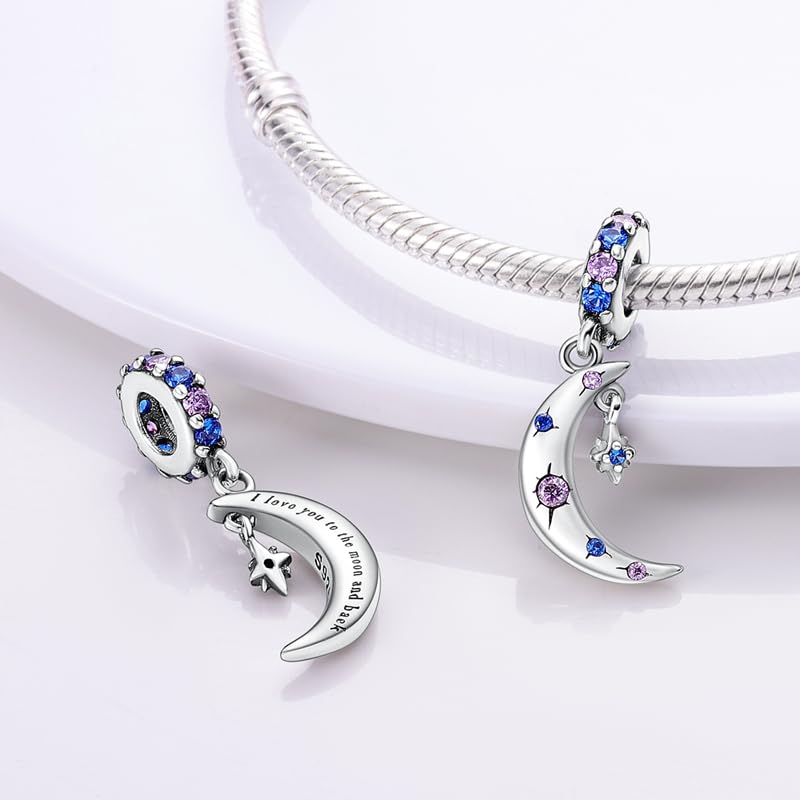 925 Sterling Silver Charms for Bracelets and Necklaces Beads Jewelry Charms for Women - color: Moon Charm