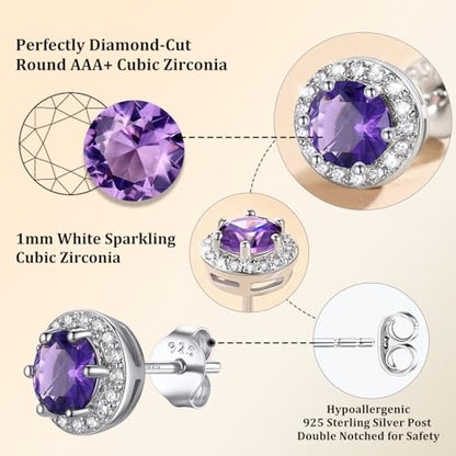 Bestyle 8mm Small Birthstone Earrings for Women with Hypoallergenic Sterling Silver Post,Sparkle Heart/Round Womens Studs Earrings, Great Birthday/Christmas/Anniversary Jewelry for Wife Mother - color: 06. June Alexandrite-Round
