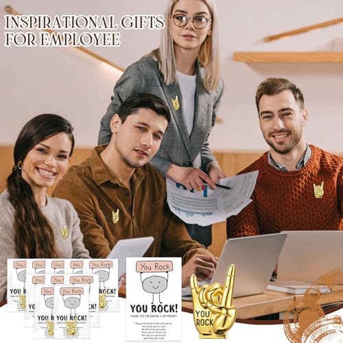 Zeyune You Rock Enamel Pins Employee Appreciation Gifts Bulk You Rock Gifts for Coworkers Office Staff Work Team Teacher Funny Employee of The Month Lapel Pin Thank Cards Bags - style: Gesture