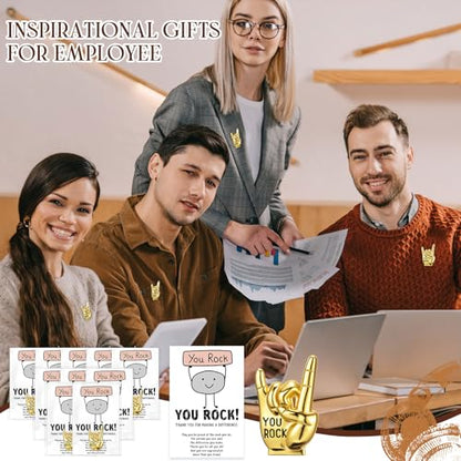 Zeyune You Rock Enamel Pins Employee Appreciation Gifts Bulk You Rock Gifts for Coworkers Office Staff Work Team Teacher Funny Employee of The Month Lapel Pin Thank Cards Bags - style: Gesture