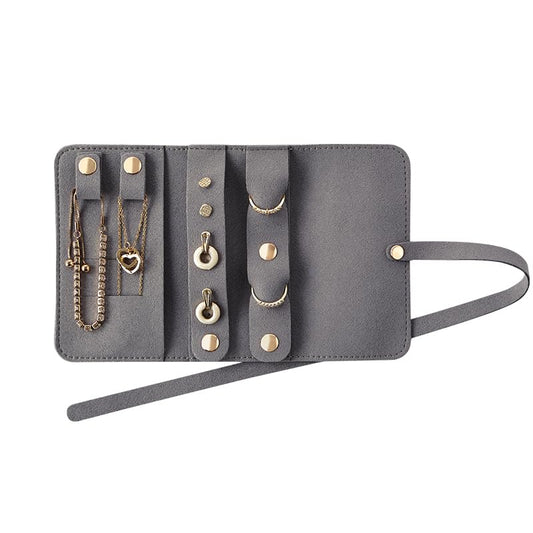 CASEGRACE Travel Jewelry Organizer Roll, Portable Velvet Jewelry Storage Roll Earring Organizer Bag, Jewelry Pocket for Necklaces, Rings, Earrings (Gray) - color: Gray