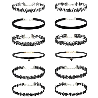 AUOCATTAIL 6 Pcs Gothic Necklaces Flower Lace Choker Classic Flower Collarbone Necklace Adjustable For Women Party Cosplay