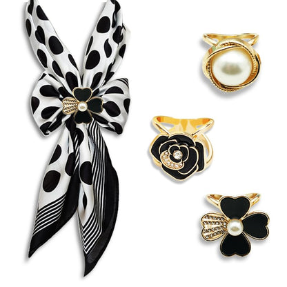 3pcs Fashion Scarf Ring Clip 3 Rings Silk Scarves Clip For Women Shawl Clip Buckle Gold Smooth Scarf Brooches Buckle - color: Scarf clip B-3PCS