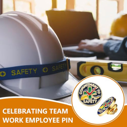 12/24/50 Pack Commitment to Safety Award Employee Gold Enamel Lapel Pin Safety Recognition Lapel Pins Reward Gifts Staff Appreciation Recognition Award Gifts 7/8 Inch - style: Helmet