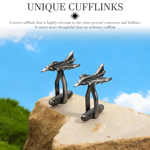 HAWSON Various Unique Cuff Links Mens, Animal/Tactical/Music/Holiday/Cufflinks, Themed Wedding Dinner Party Gift Suit Accessories - style: Airplane 2