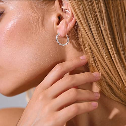 PABBEU 925 Sterling Silver Small Hoop Earrings Set for Women Hypoallergenic | 3Pairs Cubic Zirconia Small Huggie Hoop Earrings Set 13/15/20mm,Nickel-Free Lightweight Comfortable Sleeper Earrings Gift Set - color: 13/15/20mm HMT Silver