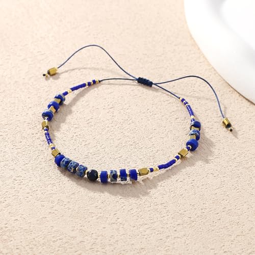 KELITCH Crystal Agate Friendship Bracelet Handmade Seed Beads Adjustable Bracelets for Women - color: Blue 15E