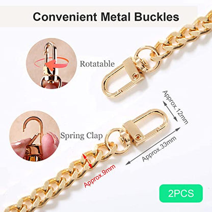 CooBigo 47" Purse Chain Strap Metal Shoulder Crossbody Bag Chain with Metal Buckles, Flat Chain Strap for Purse Handbag - color: 2pcs Gold