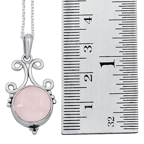 Natural Round Gemstone Pendant Necklace for Women, 925 Sterling Silver | Solitaire Birthstone Jewelry With 18 Inch Chain, Handmade Semi Precious Stone Pendant, Jewelry Gift for Mom, Wife & Sister - color: Rose Quartz