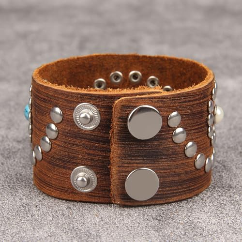 GelConnie Punk Leather Cuff Bracelet Adjustable Straps Wrap Bracelets Arm Armor Cuff Gothic Leather Wristbands for Men, Women - color: MLPB098-Brown