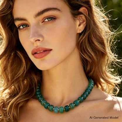 Colorful Chunky Resin Beaded Choker Necklaces for Women | Multicolor Beads, Sturdy Metal Chain, Adjustable, Detachable, Lightweight, Summer Beach Boho, Trendy Statement Jewelry Gift - color: Dark Green