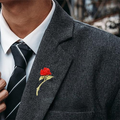 Red Rose Flower Brooches Pins for Women Men Elegant Crystal Flower Lapel Pin Retro Suit Hat Dress Accessories Wedding Valentine's Day Jewelry Gift - style: Rose