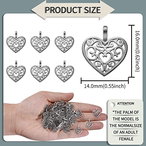 Weyuley 100pcs Antique Silver Plated Hollow Lovely Heart Charms Pendant DIY Bracelets Necklace Jewelry Making Craft Wholesale 16mmx14mm(A285)