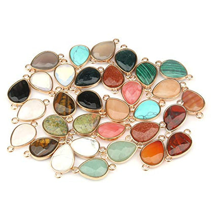 5Pcs Natural Stone Pendants, Agate Crystal Quartz Stone Connectors Charms Healing Chakra Gemstone Necklace Links Pendants for Jewelry Making 28X15X7mm (Random Mixed Colors)