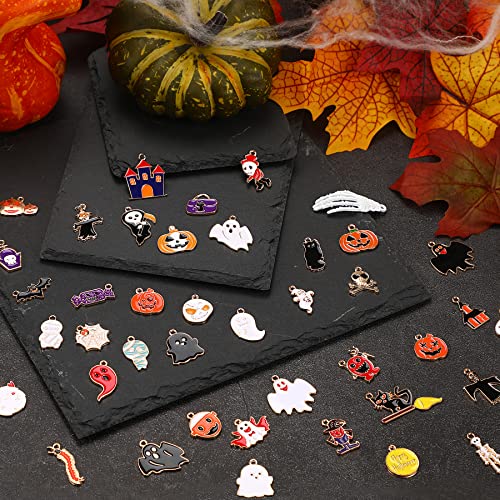 SANNIX 110Pcs Halloween Charms Gold Enamel Jewelry Making Charms | for Halloween Bracelet Necklace Making and Decoration Accessories - style: Halloween Charms