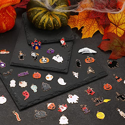 SANNIX 110Pcs Halloween Charms Gold Enamel Jewelry Making Charms | for Halloween Bracelet Necklace Making and Decoration Accessories - style: Halloween Charms