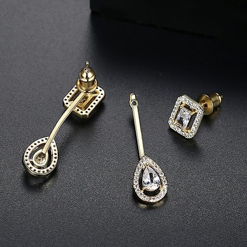 Gold Plated Geometric Style Sparkly Dainty Rectangle Teardrop Shaped AAAAA Australia Crystal with Cubic Zirconia Y Necklace Fashion Jewelry for Women & Teen Girls - color: Teardrop White Gold