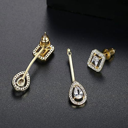 Gold Plated Geometric Style Sparkly Dainty Rectangle Teardrop Shaped AAAAA Australia Crystal with Cubic Zirconia Y Necklace Fashion Jewelry for Women & Teen Girls - color: Teardrop White Gold