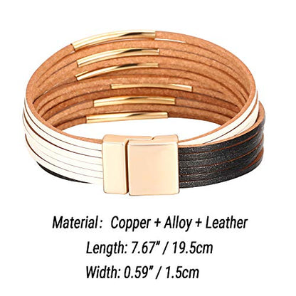 Fesciory Leather Wrap Bracelets for Women, Boho Western Layered Jewelry | Layered leather cuff bracelets, Easy on and off, Boho western style, Daily wear, Gift for women - color: Black 9