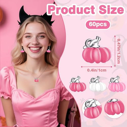 60Pcs Fall Charms, Pink White Pumpkin Charms for Jewelry Making | Alloy Enamel, Thanksgiving DIY Crafts and Gifts, Autumn Earring Necklace Bracelet Making, Harvest Celebration Party Supplies - style: Pink Pumpkin Style
