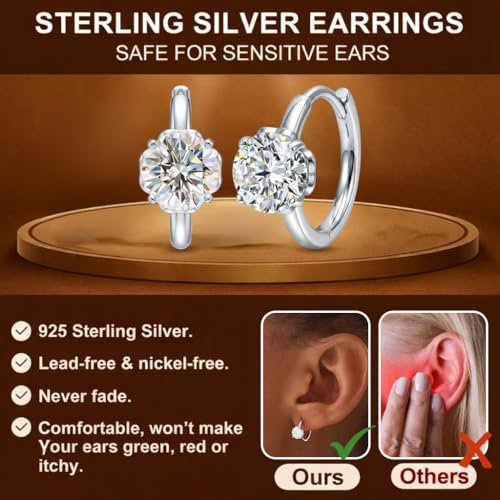 LeCalla 925 Sterling Silver Huggie Hoop Earrings for Women | Rhodium-Plated CZ & Moissanite Dangle Hoop Earrings | Heart, Double Hoop & 3 Stone Designs Hoops | Hypoallergenic Small Hoops Earring Gift for Women - style: Design 04 – 3 Stone Huggie