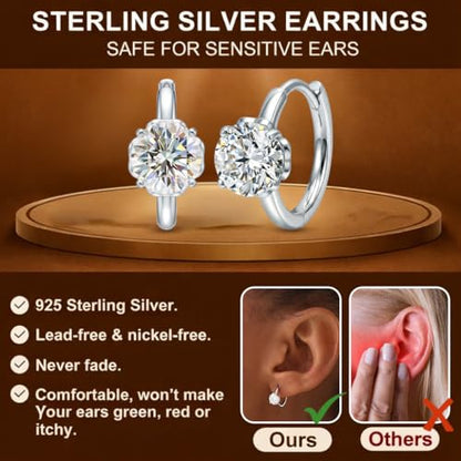 LeCalla 925 Sterling Silver Huggie Hoop Earrings for Women | Rhodium-Plated CZ & Moissanite Dangle Hoop Earrings | Heart, Double Hoop & 3 Stone Designs Hoops | Hypoallergenic Small Hoops Earring Gift for Women - style: Design 04 – 3 Stone Huggie