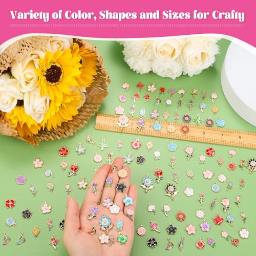 Mckanti 150Pcs 75 Pairs Spring Flower Charms for Jewelry Making and Bracelets, Wholesale Floral Assorted Enamel Mixed Bulk Metal Charms for DIY Necklace Bracelet Earring Jewelry Making and Crafting - style: Flower Charms