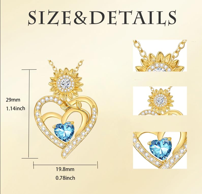 Midari Sunflower Necklace 18k Gold Plated Heart with Brithstone You Are My Sunshine Necklace Anniversary Birthday Sunflower Jewelry Gift for Women Wife Mom - color: 12-December