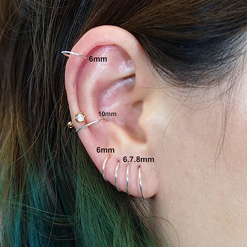 Small Gold Hoop Earrings, Lightweight 14K Gold Plated Huggie Hoop Earrings for Cartilage Helix Tragus, Hypoallergenic Earrings for Women Men, Tiny Thin Hoops Surgical Steel Endless Hoops Earrings 6-10 mm - color: 6/7/8/9/10mm Hoop Silver-18g