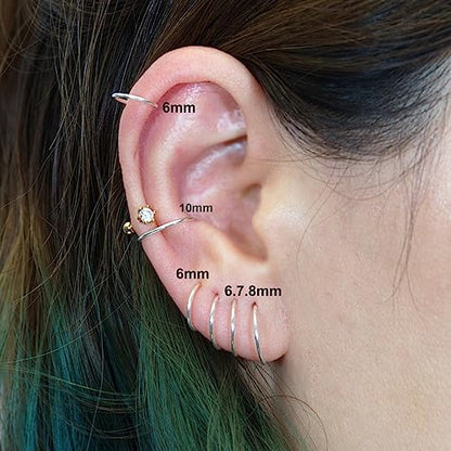 Small Gold Hoop Earrings, Lightweight 14K Gold Plated Huggie Hoop Earrings for Cartilage Helix Tragus, Hypoallergenic Earrings for Women Men, Tiny Thin Hoops Surgical Steel Endless Hoops Earrings 6-10 mm - color: 6/7/8/9/10mm Hoop Silver-18g
