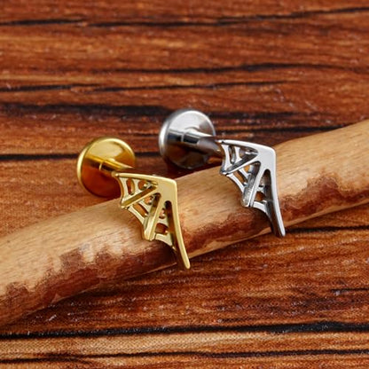 16G 6mm 8mm ASTM F136 Titanium Cartilage Piercing Jewelry Stud for Tragus Helix Conch Flat - color: Spider Web - Tit