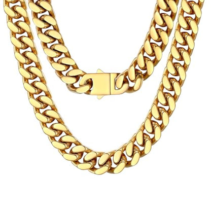 PROSTEEL Chunky Cuban Link Curb Chain Necklace for Women Men, Stainless Steel Choker Thick Trendy Statement Hip Hop Miami Cuban Chain Jewelry Gifts Unisex Size,5/12/14mm Widths,18"/20" - color: 14mm-Gold, size: 18inches