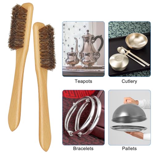 7 Pcs Horsehair Detail Brush Set - 2 Silver Cleaning Horsehair Brushes + 5 Polish Cloth, Detailing Brush & Polishing Cloth for Silverware, Jewelry, Plateware & Sterling Silverware - size: 2Brushes+5Polishing Cloth