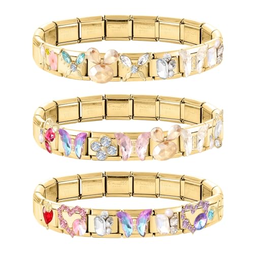 Italian Charms Bracelet Sets with 1Pcs Starter Brascelet 9Pcs Charms 9mm Italian Modular Charm Bracelet DIY Module Jewelry Gifts - color: A-Starter Bracelet Set-20Pcs Crystal