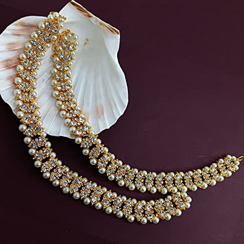 Efulgenz Indian Anklet Bracelet Bridal Crystal Faux Pearl Jhanjara Payal - color: White Gold