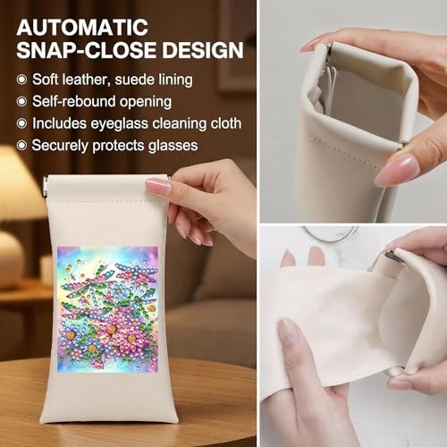 Diamond Art Painting Eye Glass Bag PU Sunglasses Glasses Storage Bag Built-in Glasses Cloth Press Automatic Closure - color: Dragonfly