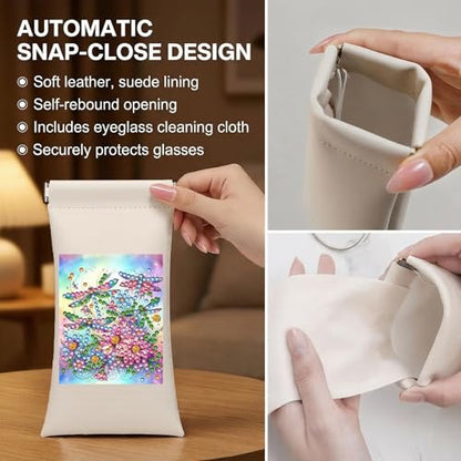 Diamond Art Painting Eye Glass Bag PU Sunglasses Glasses Storage Bag Built-in Glasses Cloth Press Automatic Closure - color: Dragonfly