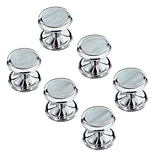 HAWSON Fashion Mother-of-Pearl Tuxedo Shirt Button and Cufflink Set, Specially Designed for Wedding Business - color: Silver Tone- MOP