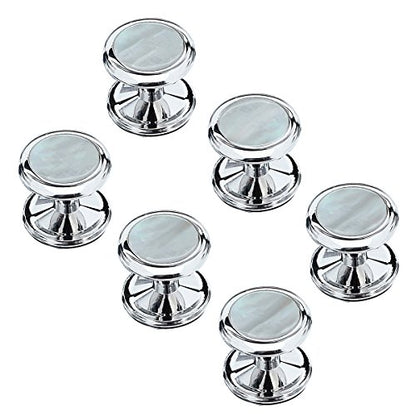 HAWSON Fashion Mother-of-Pearl Tuxedo Shirt Button and Cufflink Set, Specially Designed for Wedding Business - color: Silver Tone- MOP