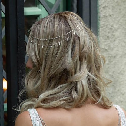 STONEFANS Rhinestone Head Chain Silver Bride Headpiece Wedding Headbands Chain Layered Festival Prom Hair Accessories for Women And Girls (silver) - color: Silver
