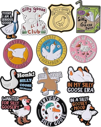 Silly Goose Enamel Pins Set, 13 Pcs Funny Goose Quote Lapel Pins for Backpacks, Jackets, Hats, Humor Animal Brooches