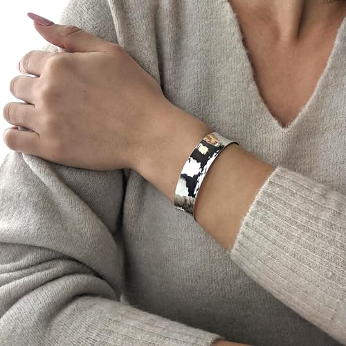 Silverly Hammered Sterling Silver Concave Bangle - Adjustable Silver Bangles - Flat Cuff Bracelet - Wide Silver Bangles for Women Solid 925 - Modern Minimalist Sterling Silver Ladies Bracelets