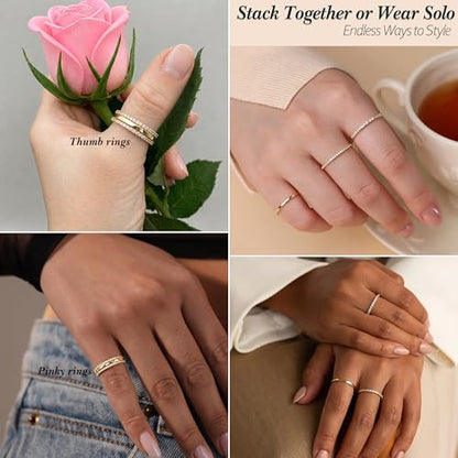 Purplepig Stackable Rings Non Tarnish, Two Tone CZ Eternity Band Set | 14K Gold & 925 Sterling Silver Plated, Waterproof, Wedding/Engagement/Promise Rings, Smart Ring Stackable Bands, Size 4-11 - color: Gold