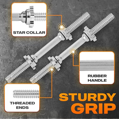 Yes4All Threaded Dumbbell Handles, Adjustable Dumbbell Bar Pair, 14/16/18/24-Inch Sizes, Fits 1" or 1.15" Plates, Non-Slip Grip, Secure Star-Lock Collars - color: 16"- Chrome - Silver